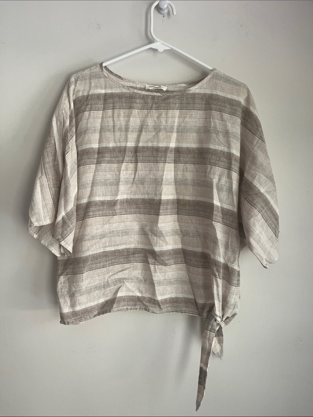 beachlunchlounge Cream and Brown Striped Side-Tie Blouse bin 32
